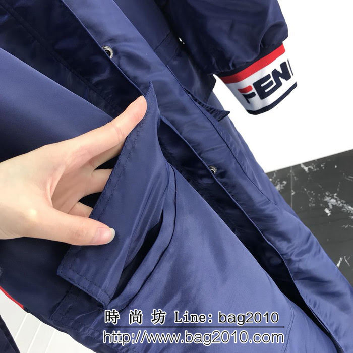 FENDI芬迪 X FILA合作款 18冬季新款 連帽尼龍長款大衣 帽子可拆卸 男女同款 ydi2099